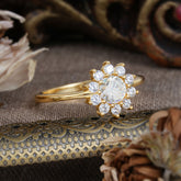 Flower Inspired Unique Cluster Ring Round Cut Moissanite Engagement Ring